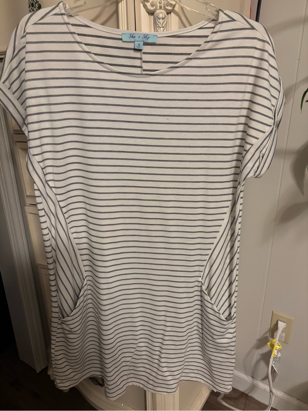She + Sky White and Gray Striped Dress